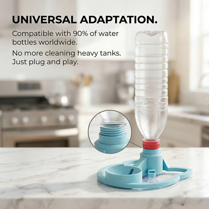 🔥Eco-Friendly Pet Waterer: Use Your Own Bottle! 3-Second Quick Clean Gravity Water Bowl for Small Dogs & Cats, Mess-Free & Anti-Tip Design.